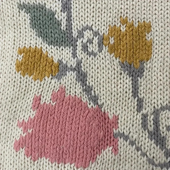 VTG Hand knit For Jack Winter Floral Knit Lace Collar Sweater Size L - Picture 5 of 9